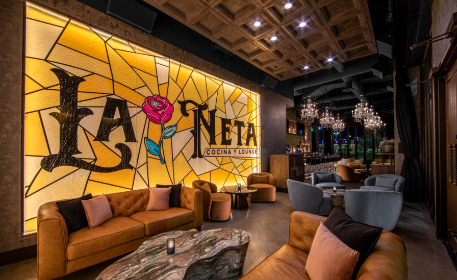 Interior of La Neta Cocina y Lounge in Downtown Summerlin Las Vegas, home of the famous Trashed Potato, a gourmet twice baked potato with lobster and steak.